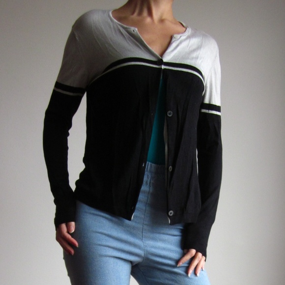 Ann Taylor - Light Blue & Black Silk Cardigan - Picture 2 of 7